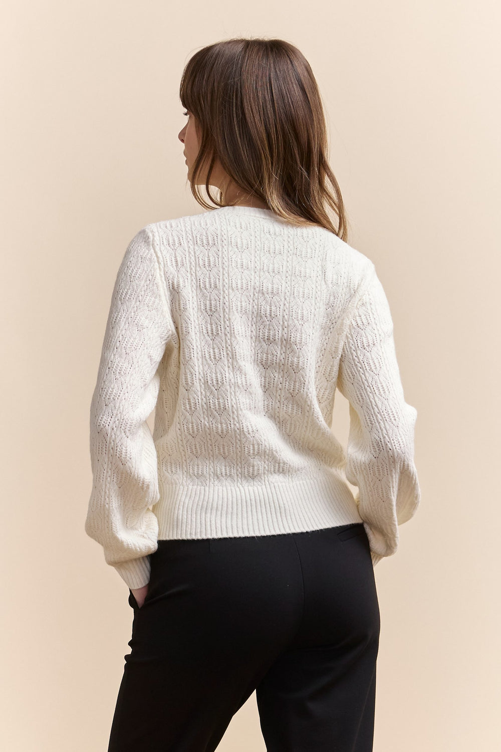 Pointelle sweater with jewel buttons