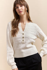 Pointelle sweater with jewel buttons