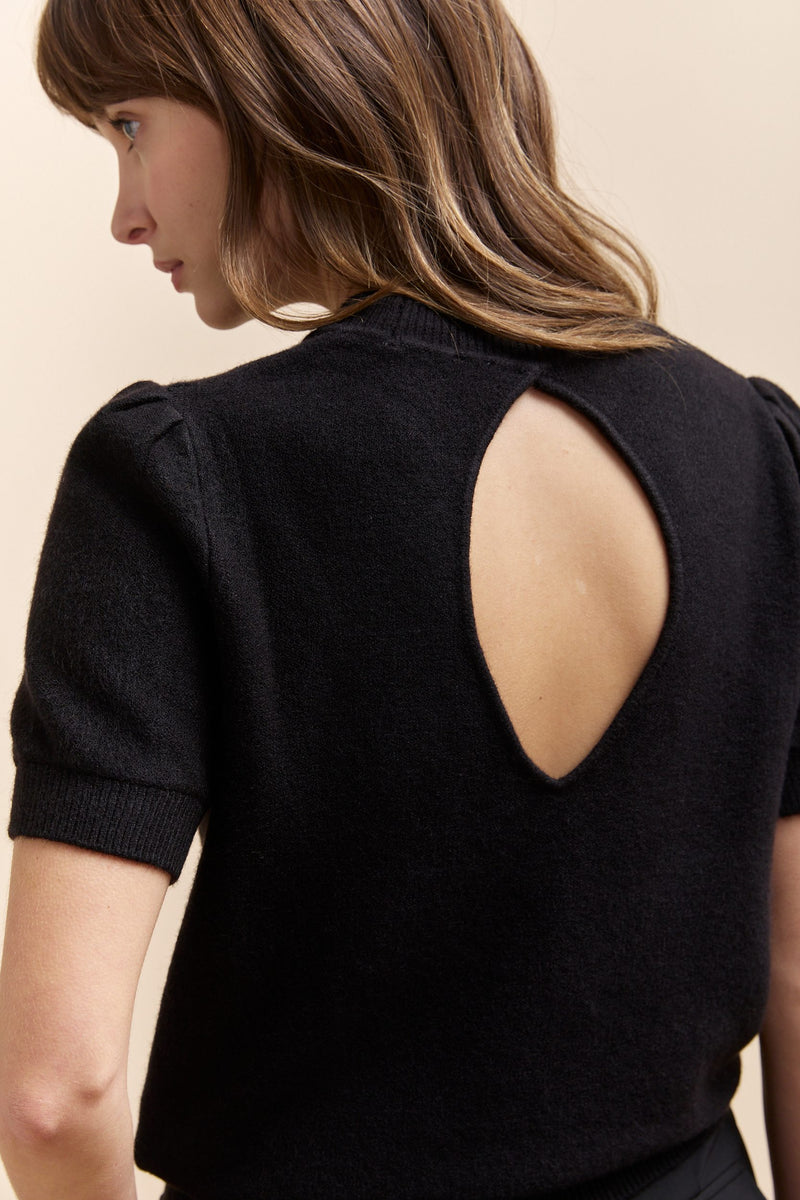 Crew neck sweater with open back