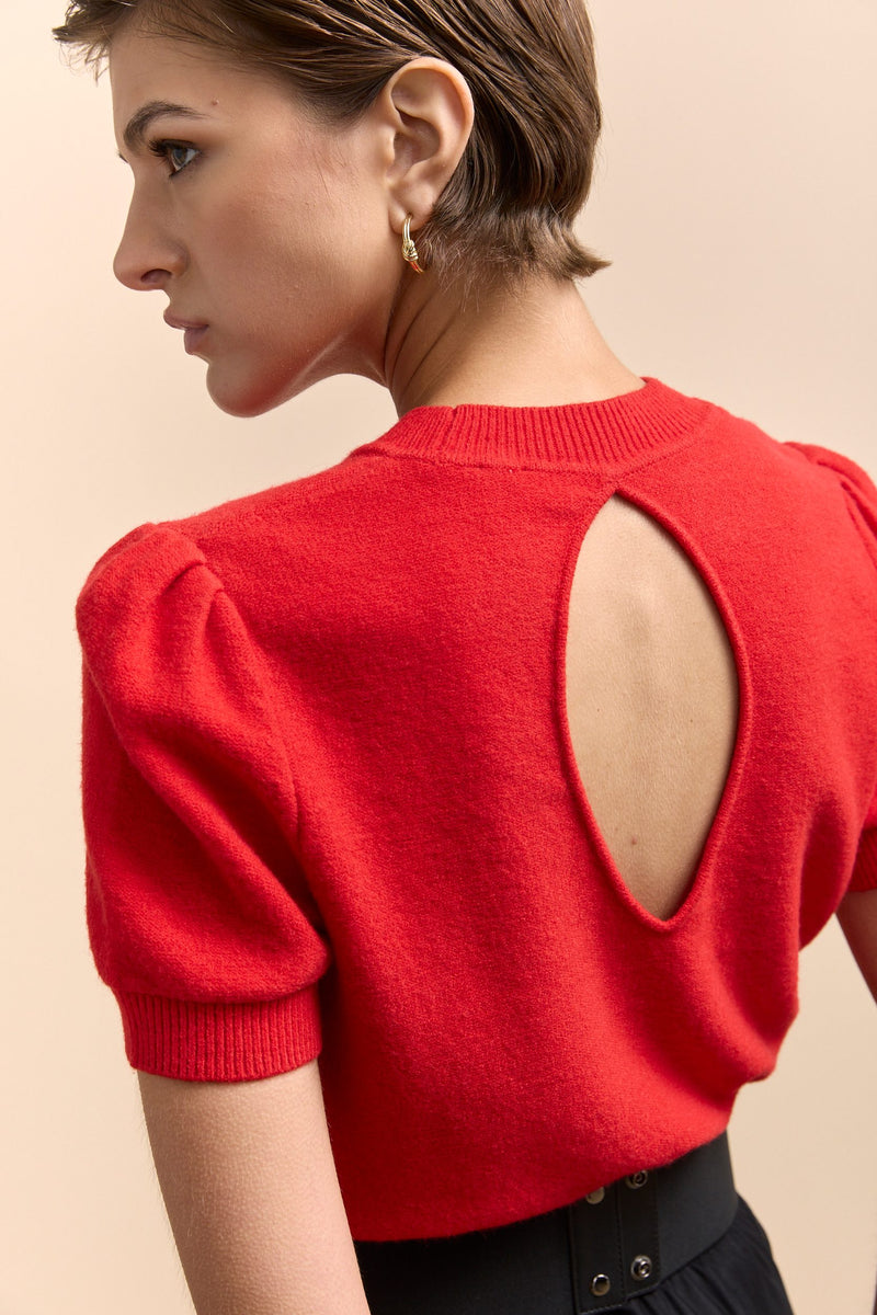 Crew neck sweater with open back