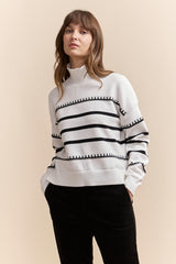 Mock neck striped sweater