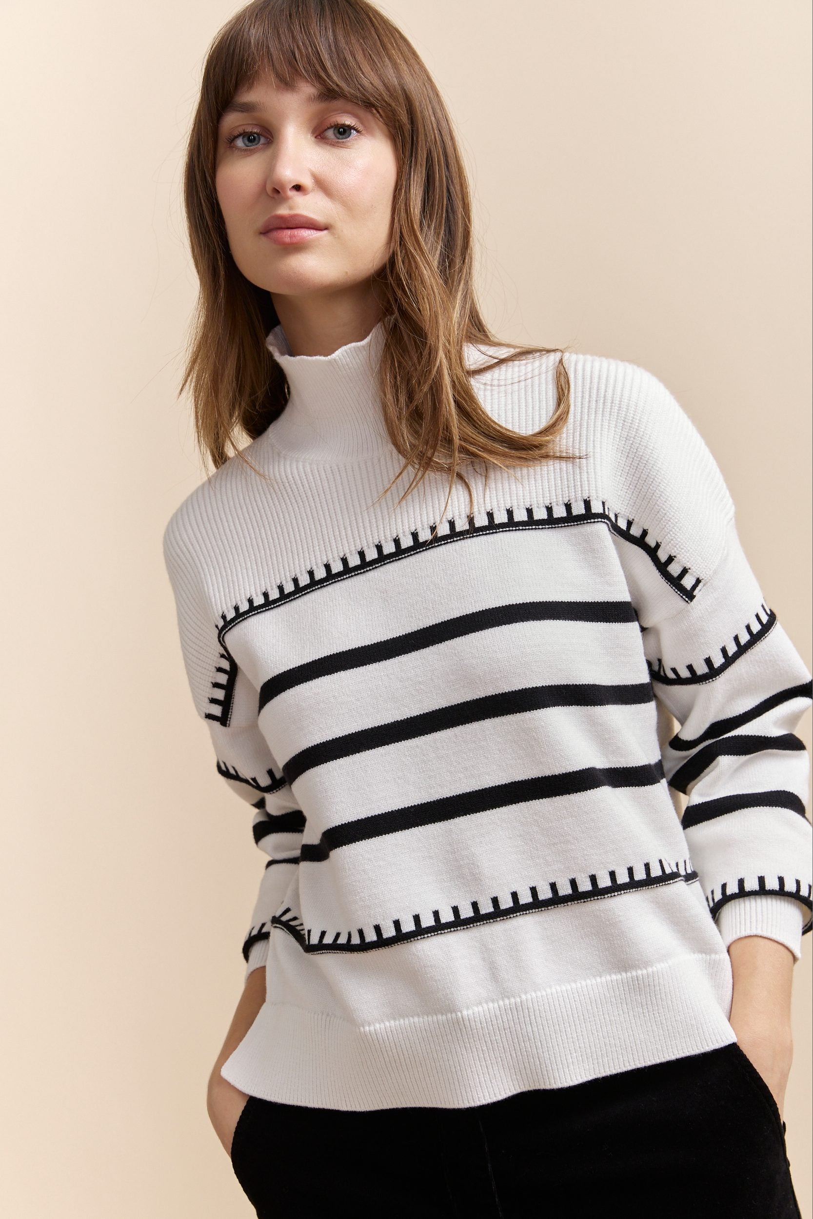 Mock neck striped sweater