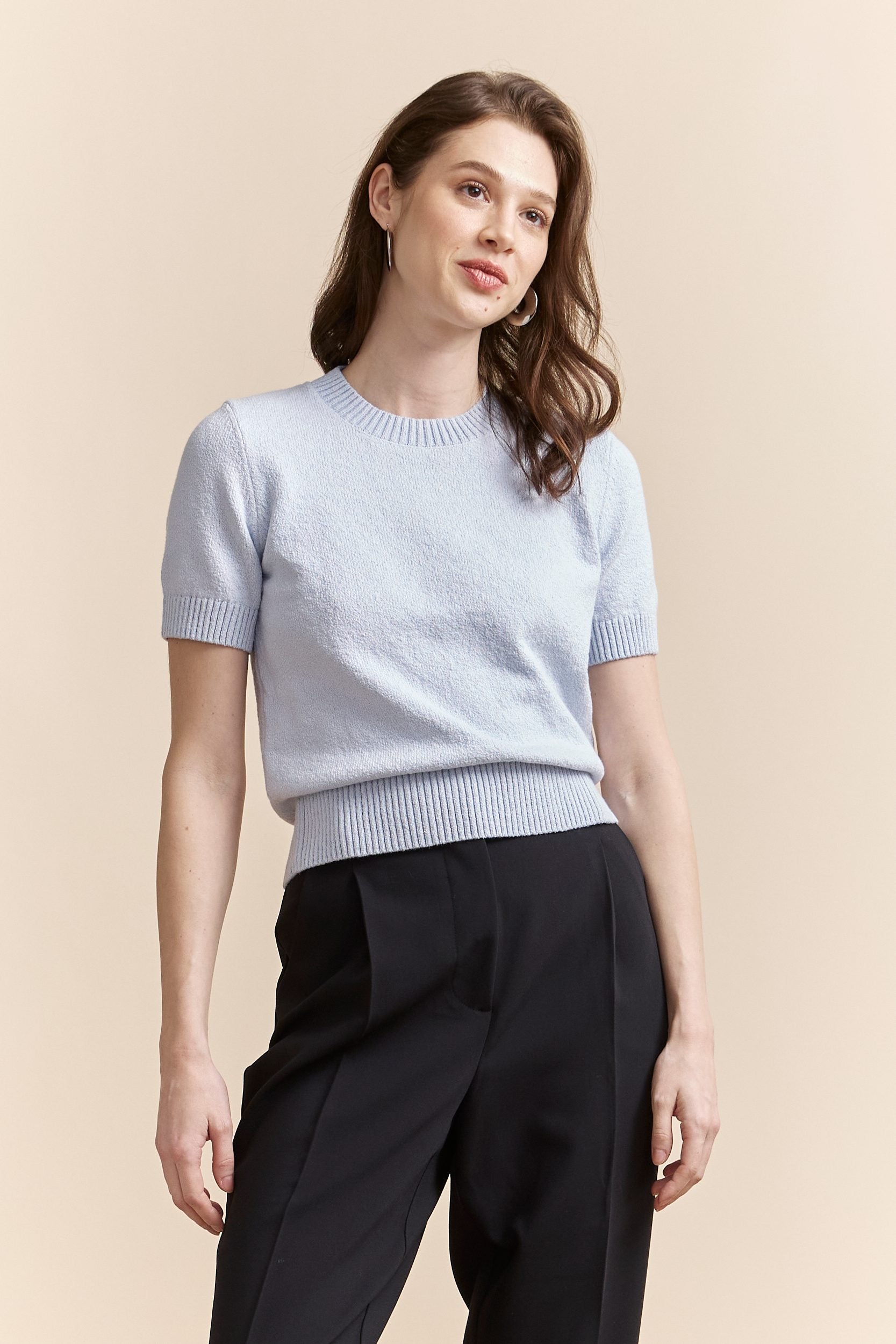 Crew neck bouclé sweater