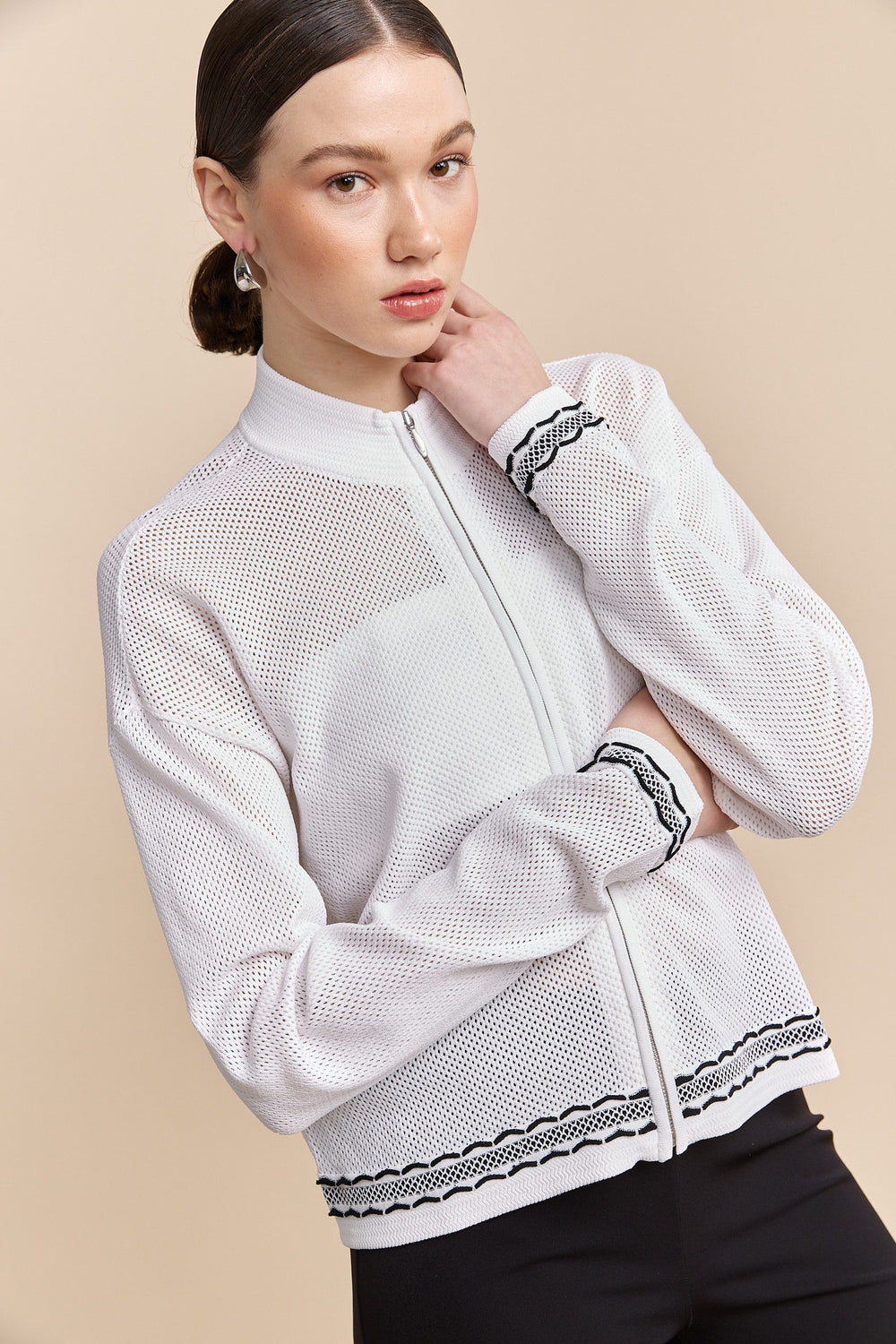 Mesh cardigan with zip