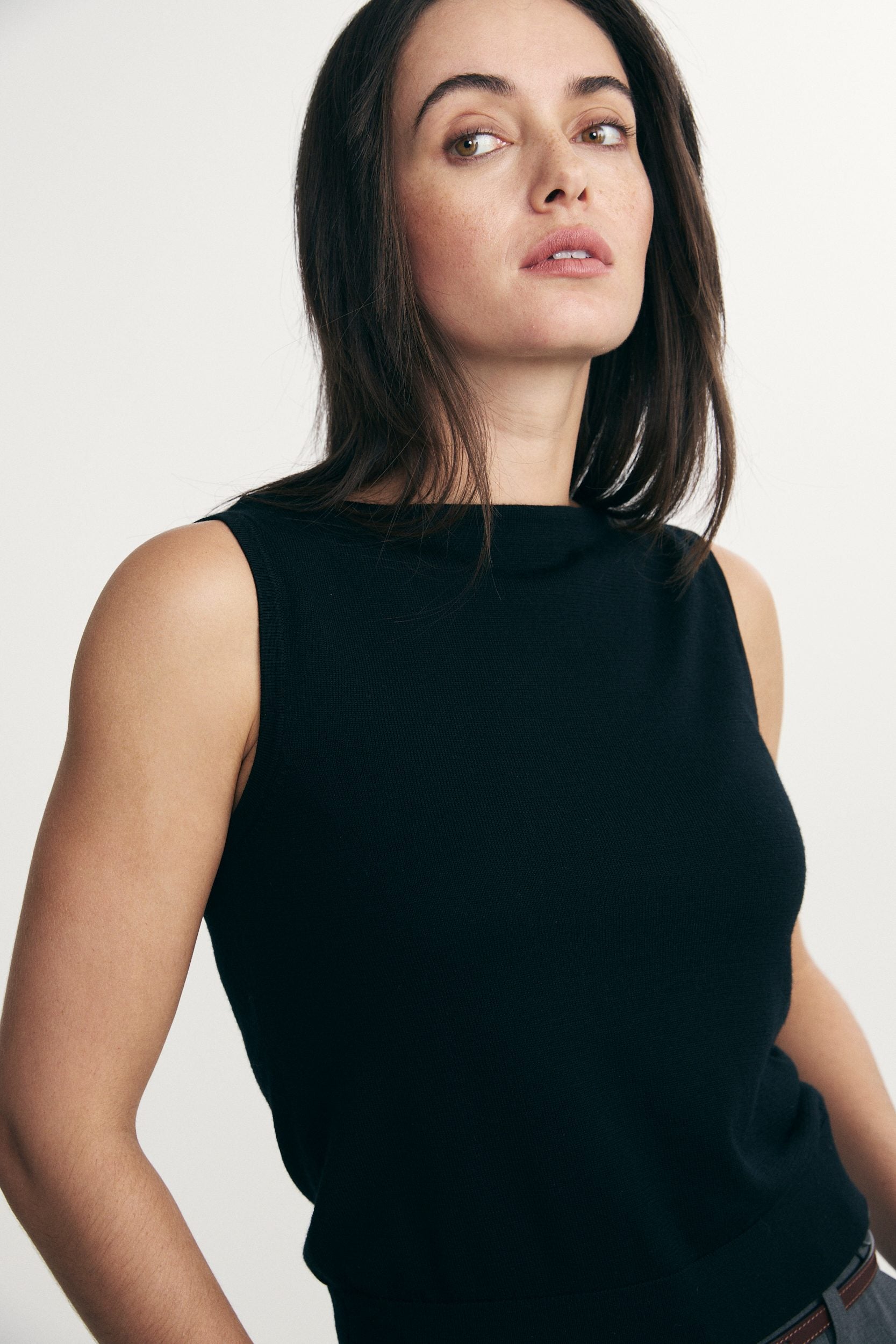 Merino wool boat neck top