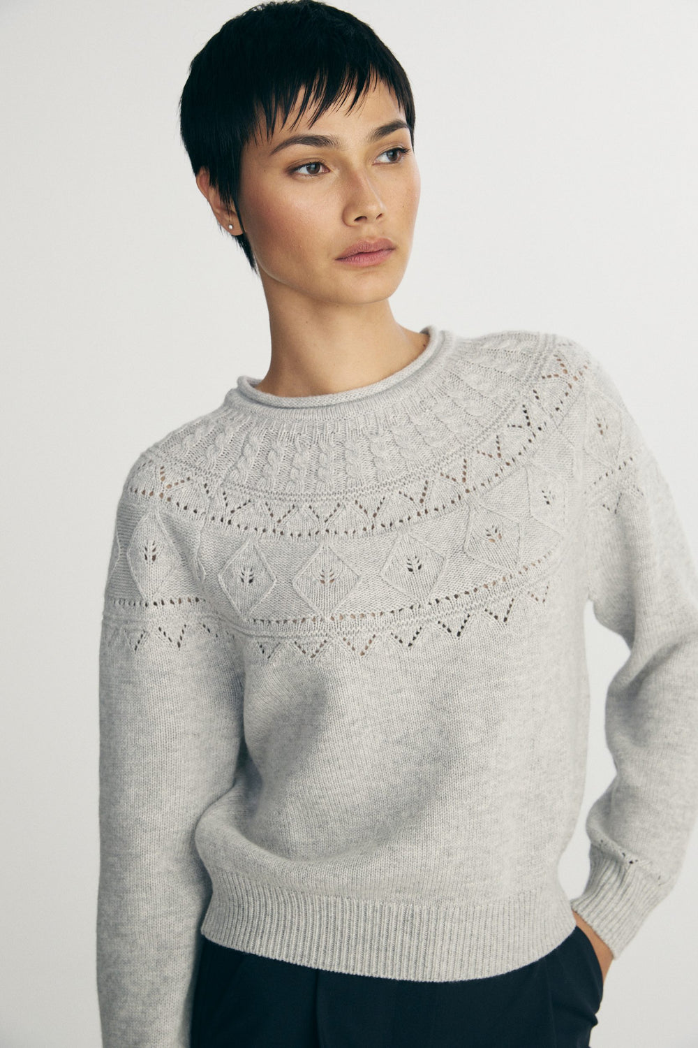 Cable crew neck sweater