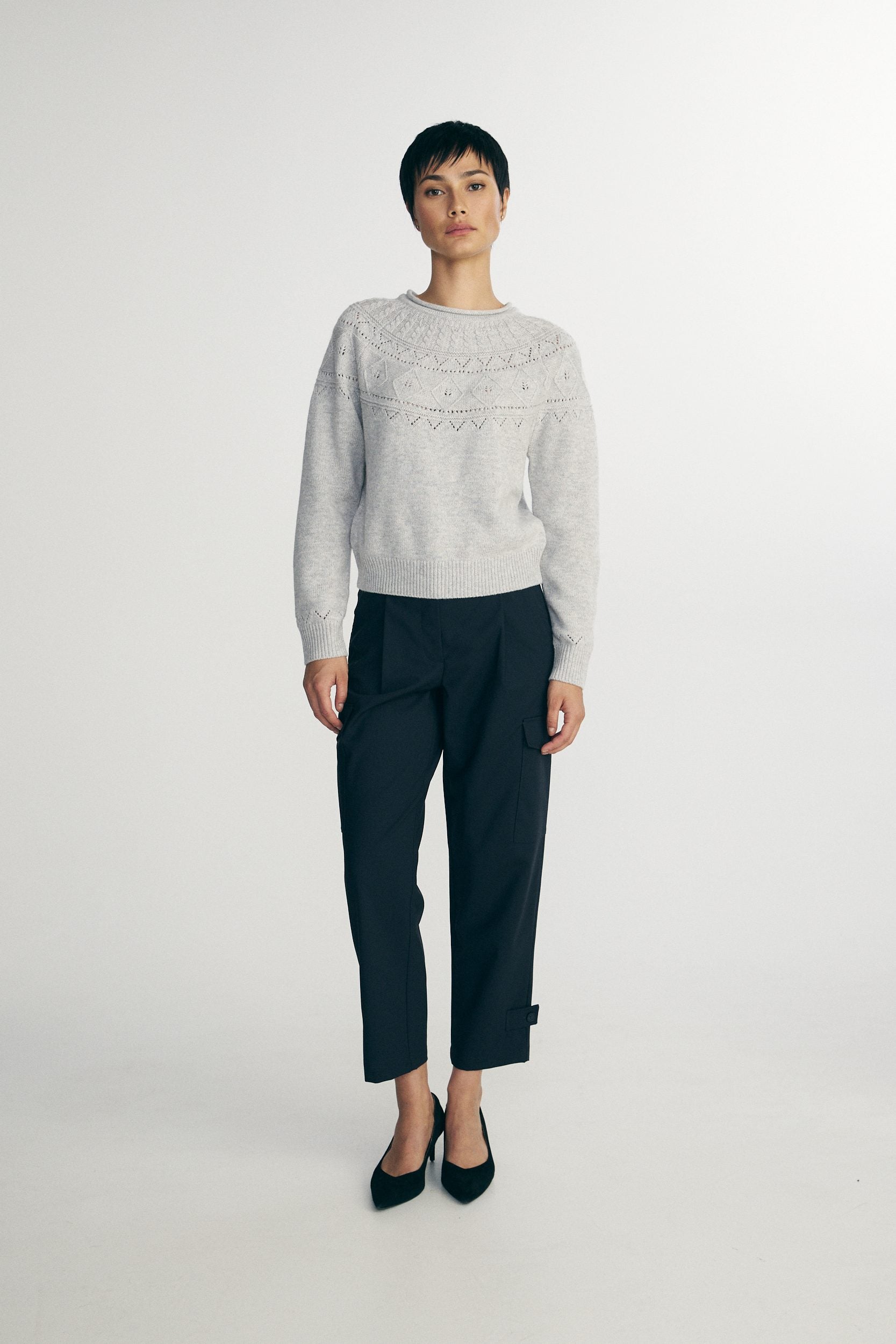 Cable crew neck sweater