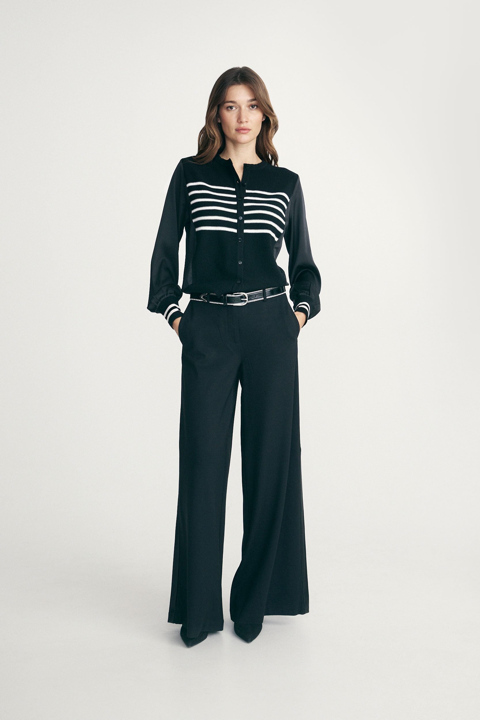 Cardigan with satin sleeves