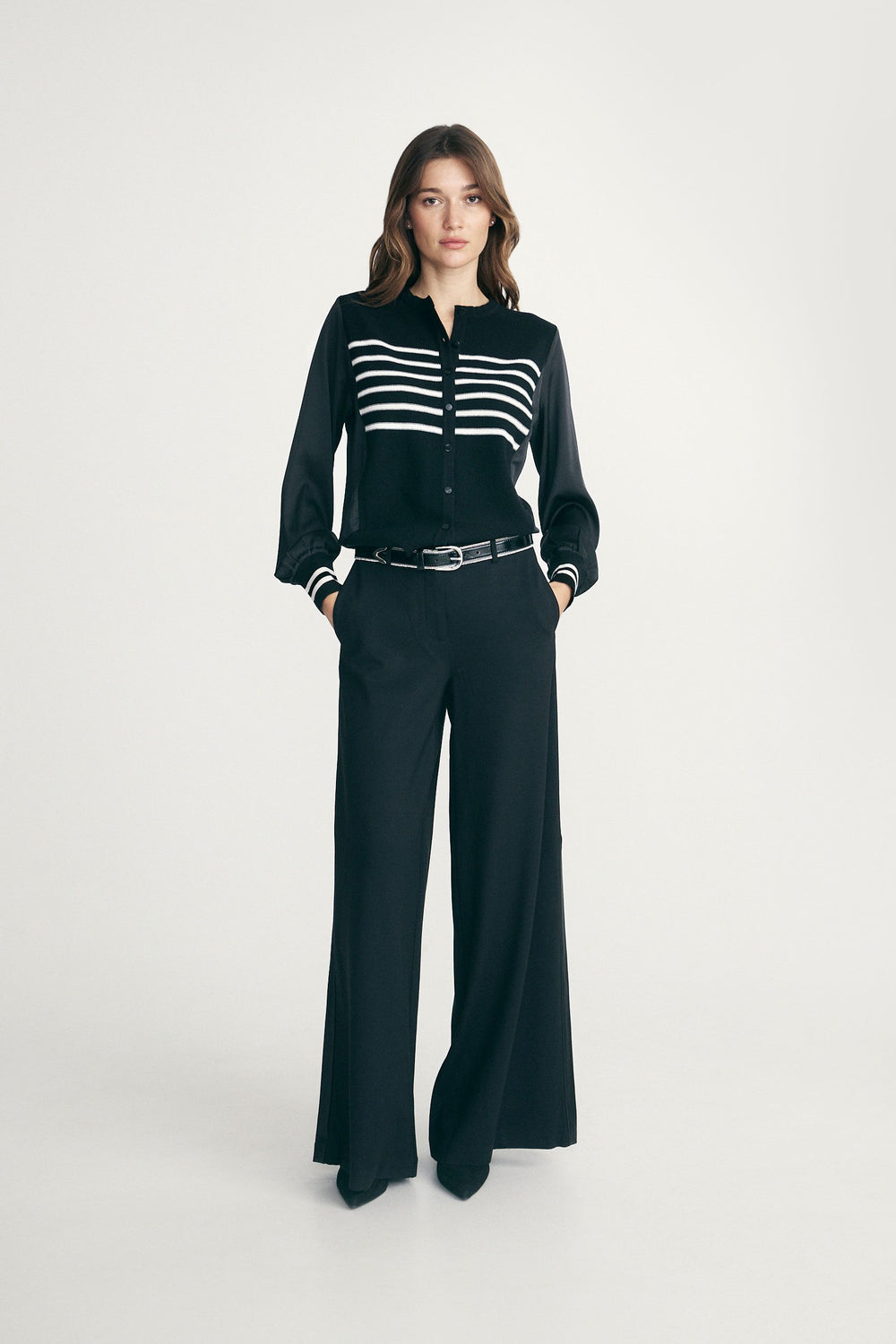 Cardigan with satin sleeves
