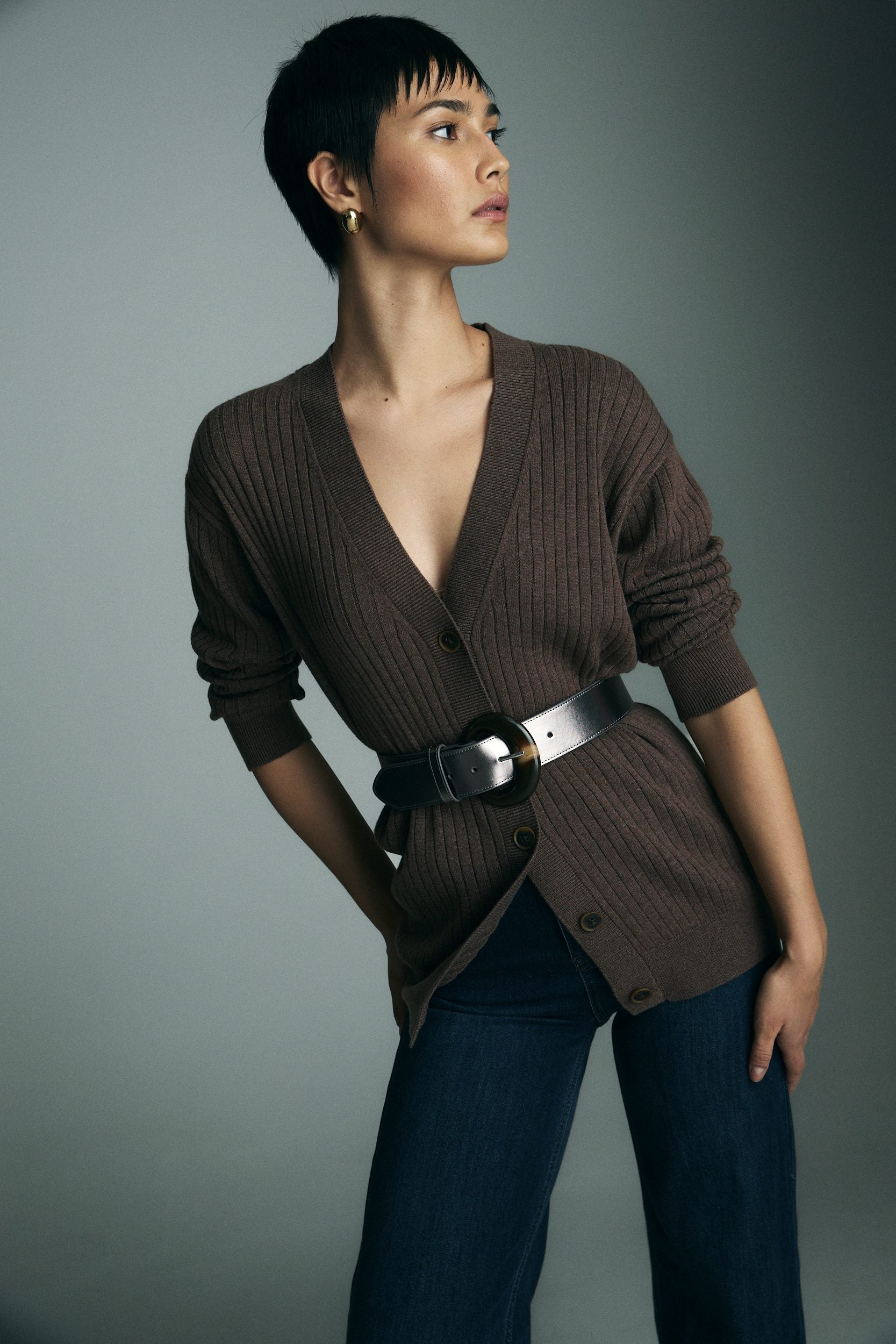 Relaxed cardigan with belt