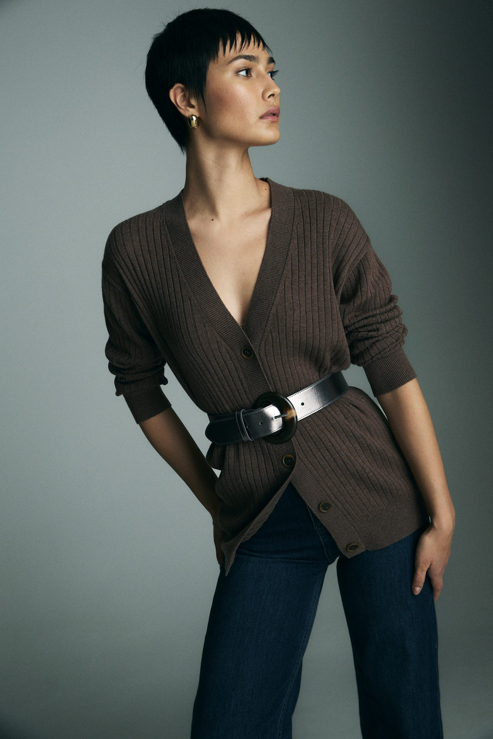 Relaxed cardigan with belt
