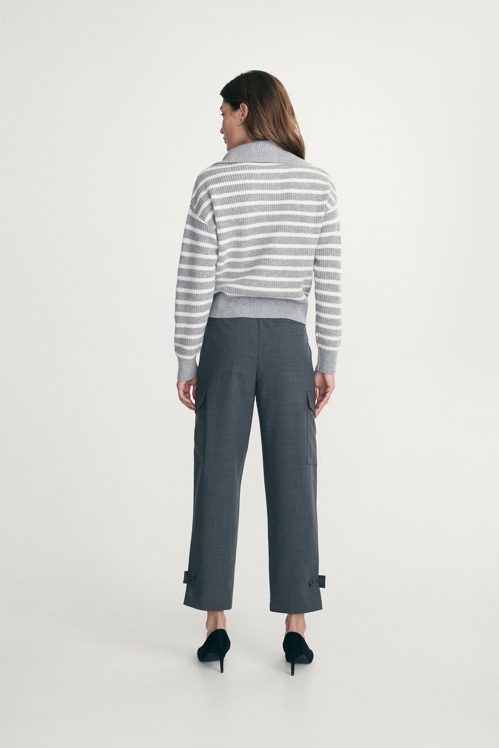 Striped mock neck zip sweater