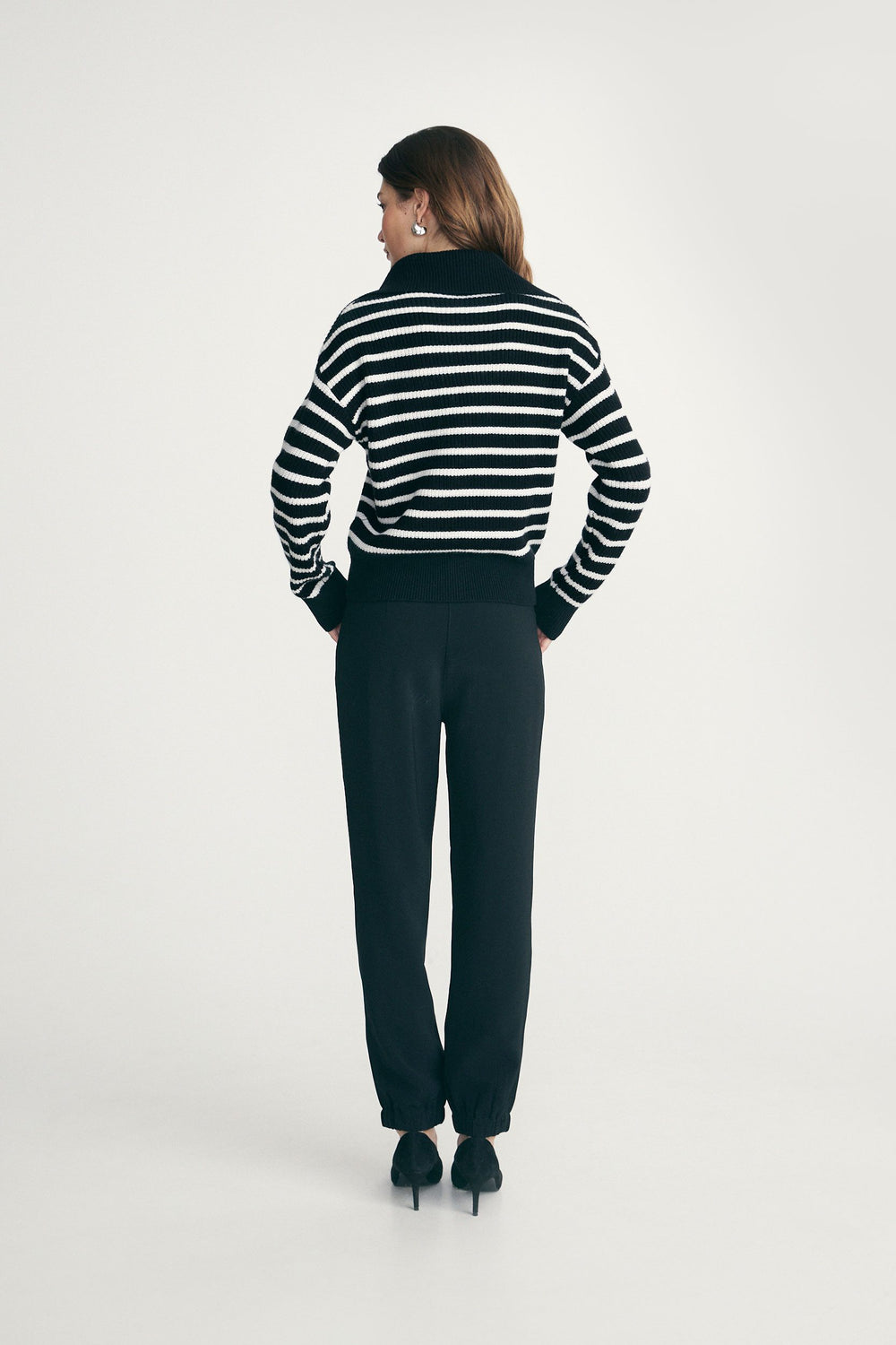 Striped mock neck zip sweater