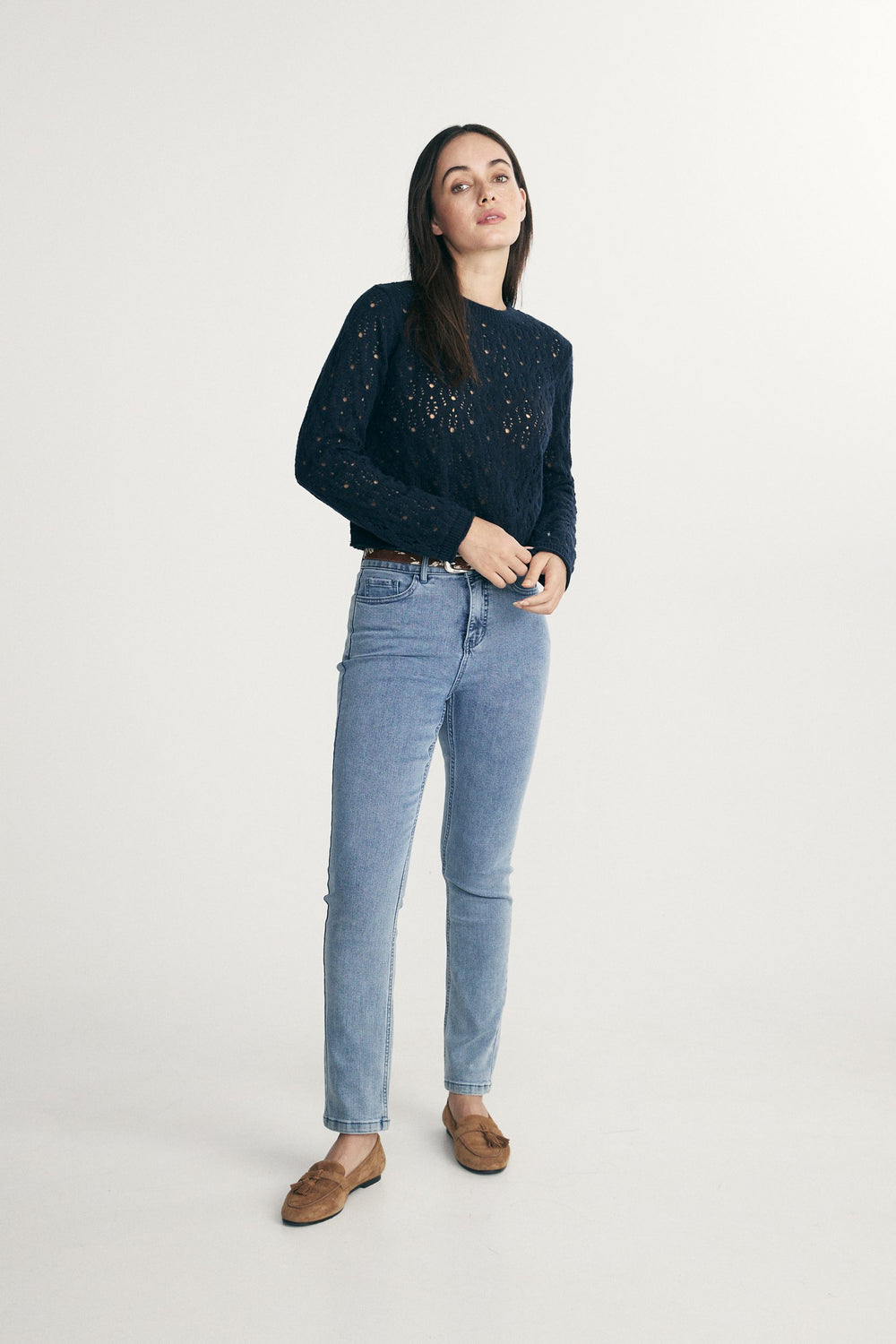 Textured crew neck sweater