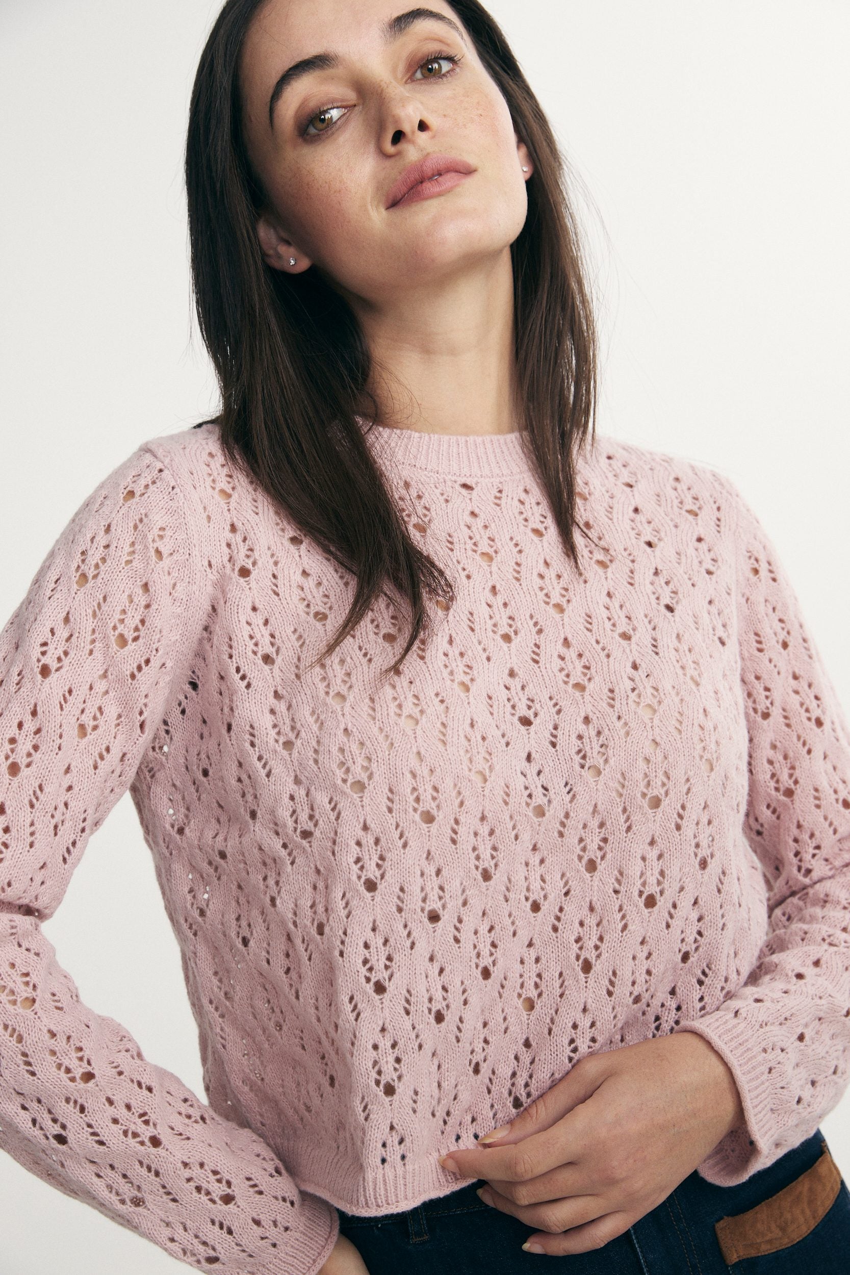 Textured crew neck sweater