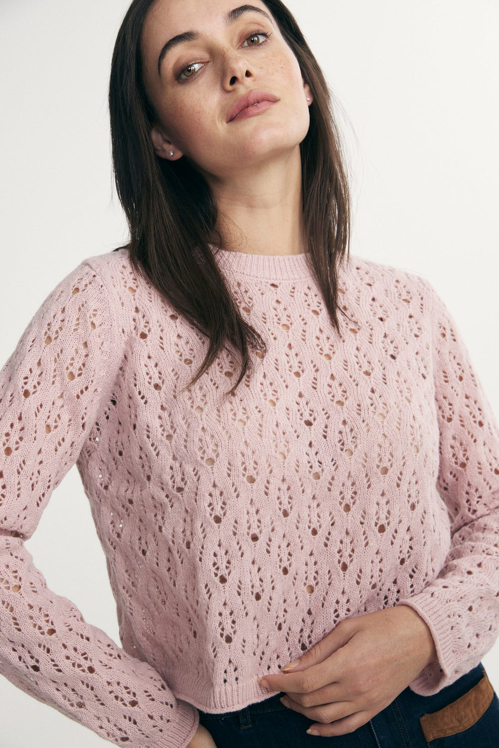 Textured crew neck sweater