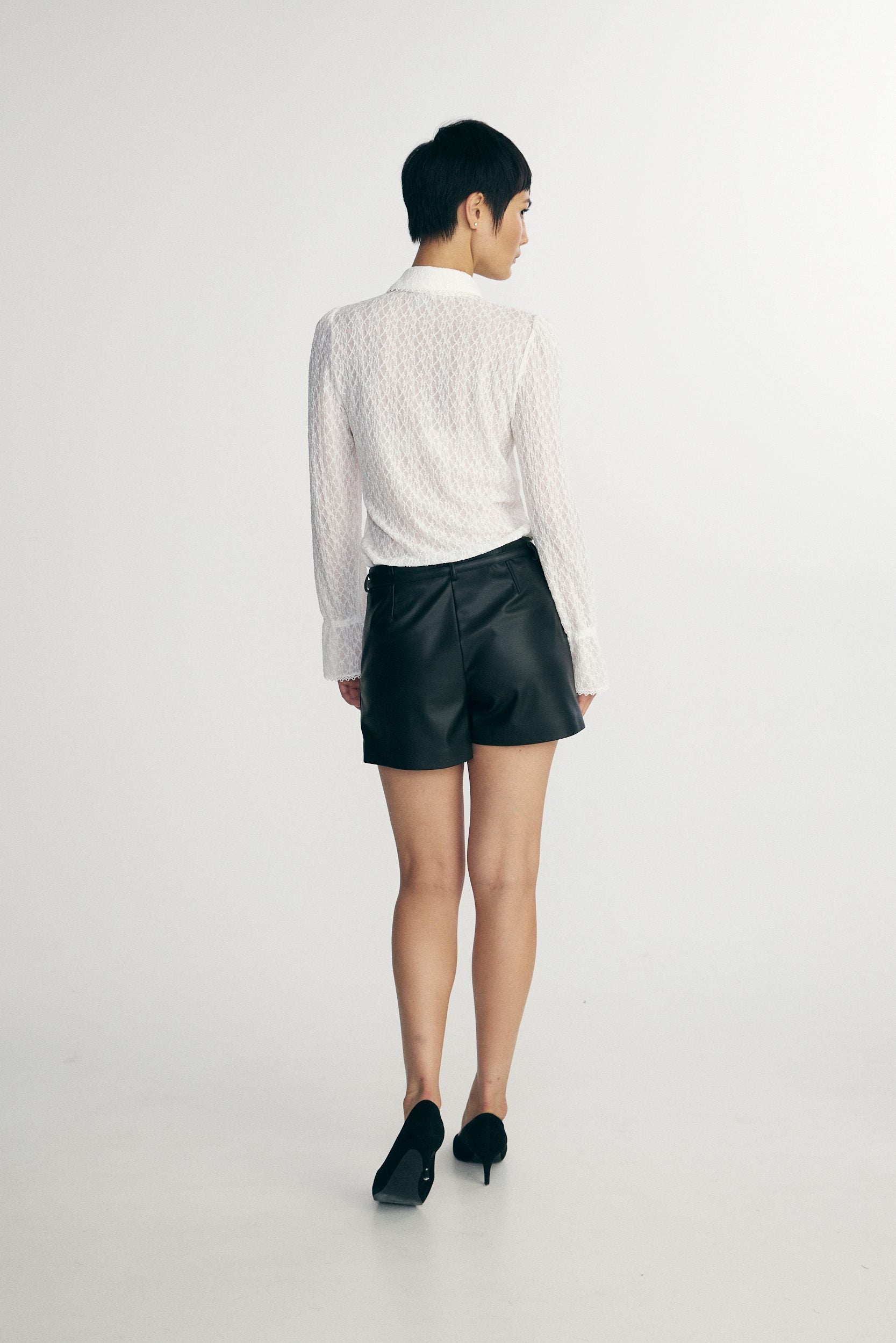 High-waisted faux leather shorts