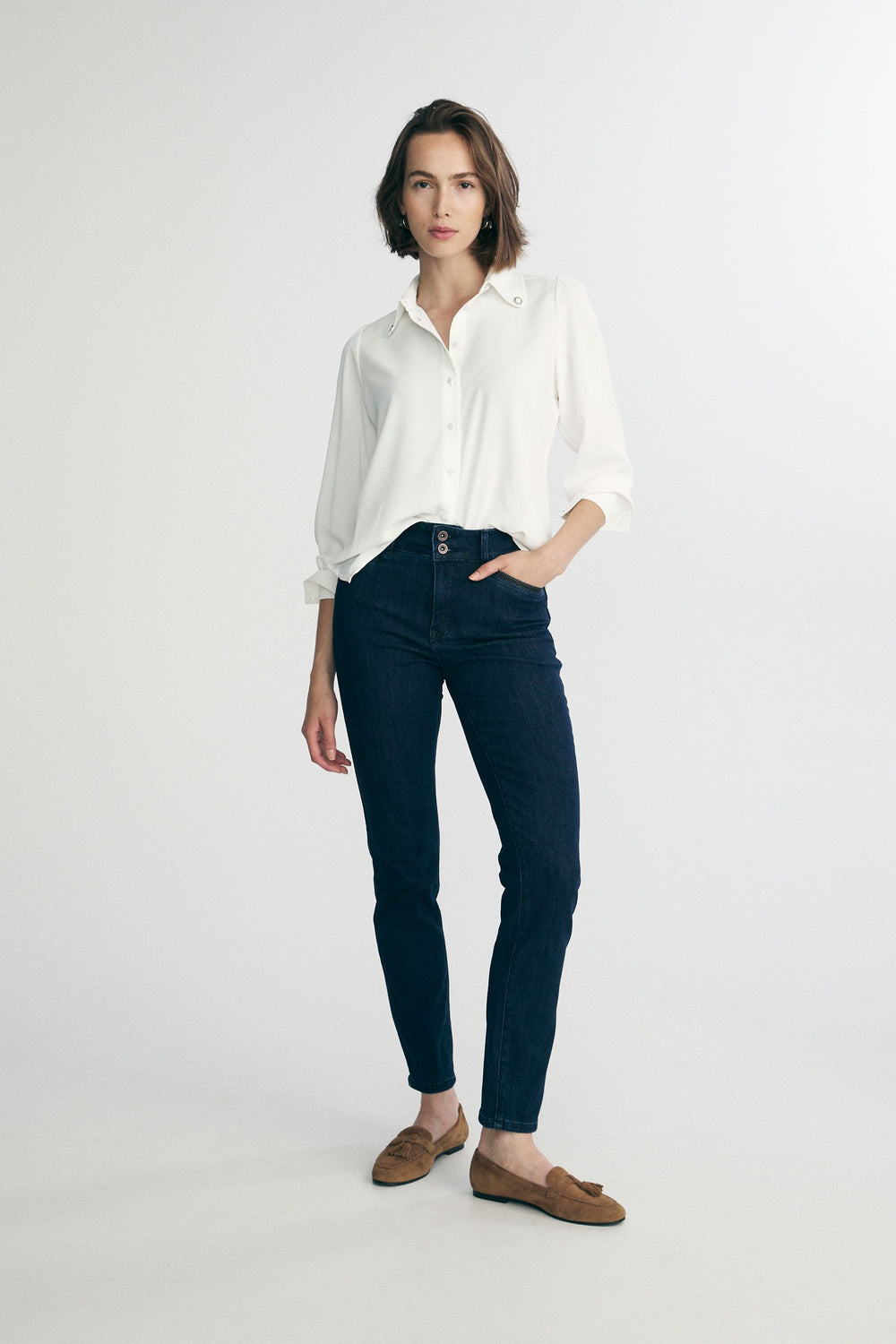 Push up high waist slim jean with ribbon