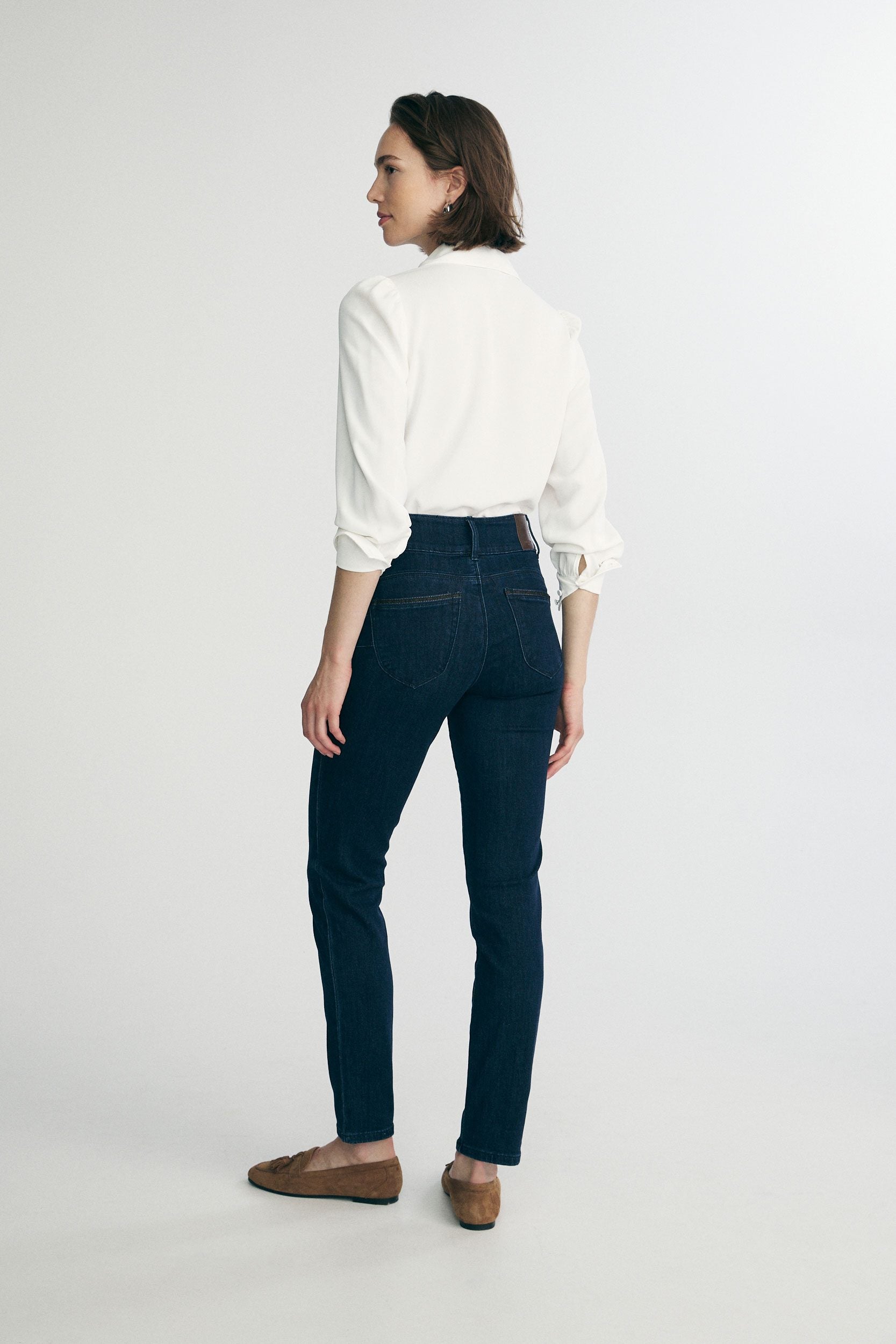 Push up high waist slim jean with ribbon