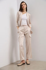 Satin cargo pants with belt