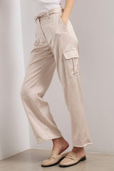 Satin cargo pants with belt