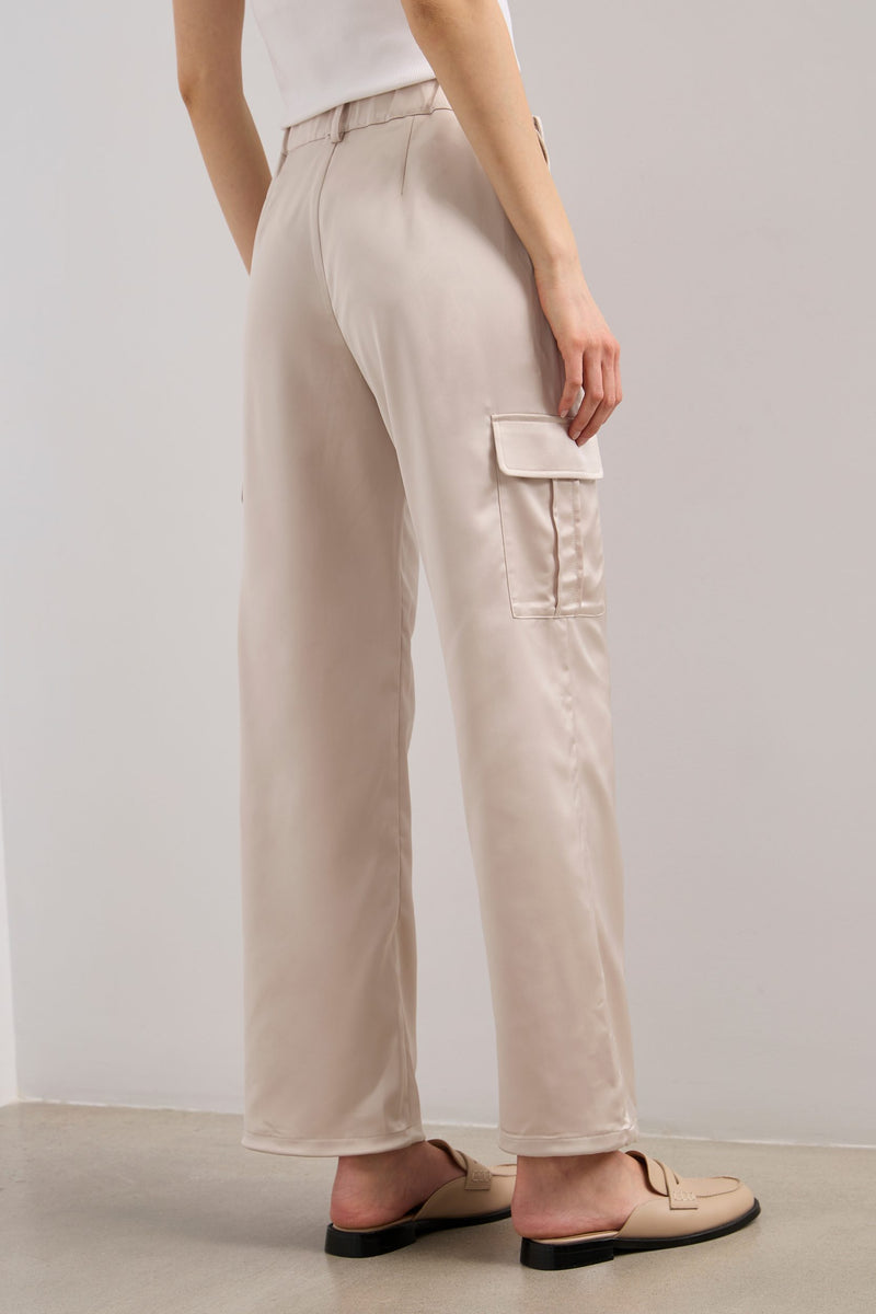 Satin cargo pants with belt