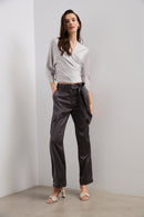 Satin cargo pants with belt