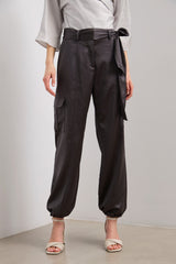 Satin cargo pants with belt