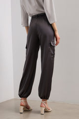 Satin cargo pants with belt