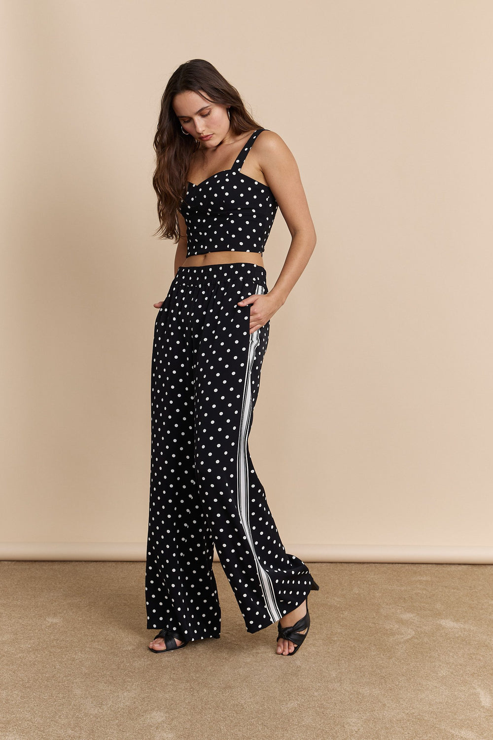Polka dot wide leg pant