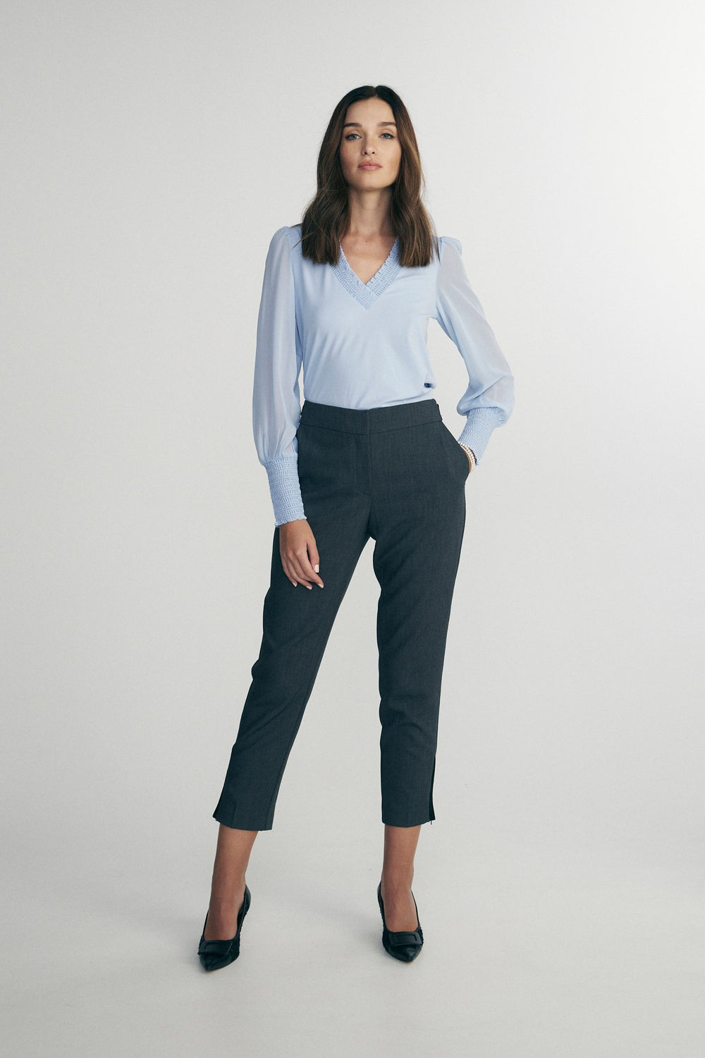 Pants with faux suede details