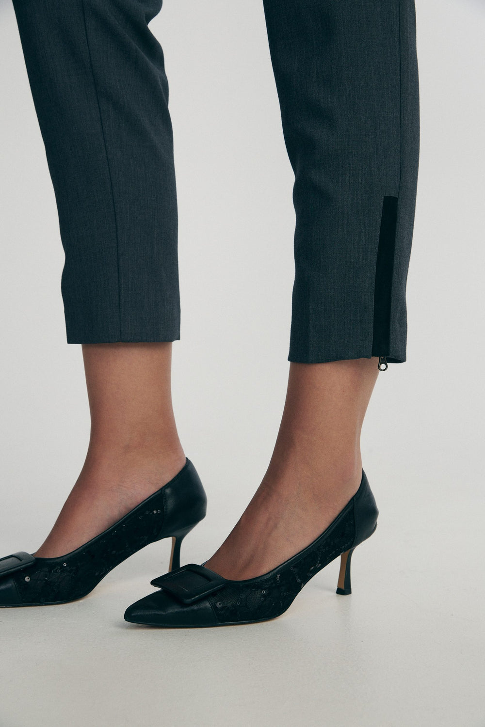 Pants with faux suede details
