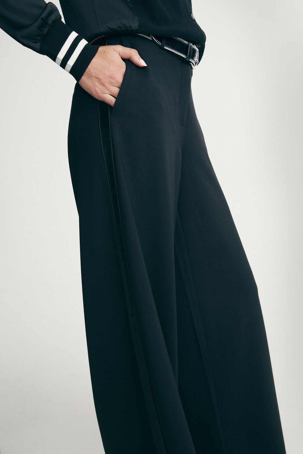 Pants with satin stripes