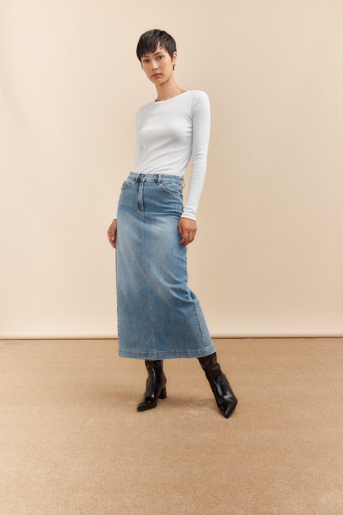 Long denim skirt