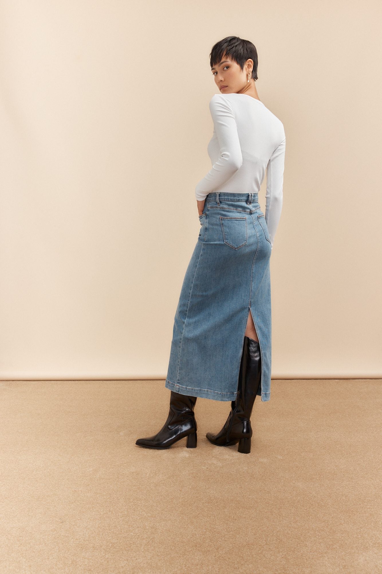 Long denim skirt