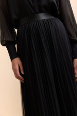 Pleated mesh and satin skirt