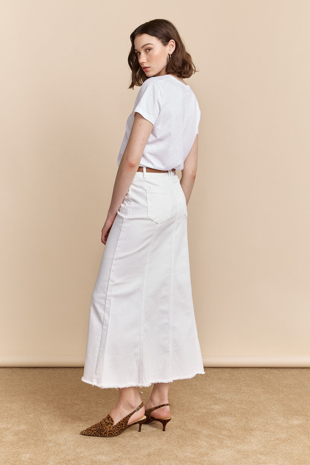Long white denim skirt