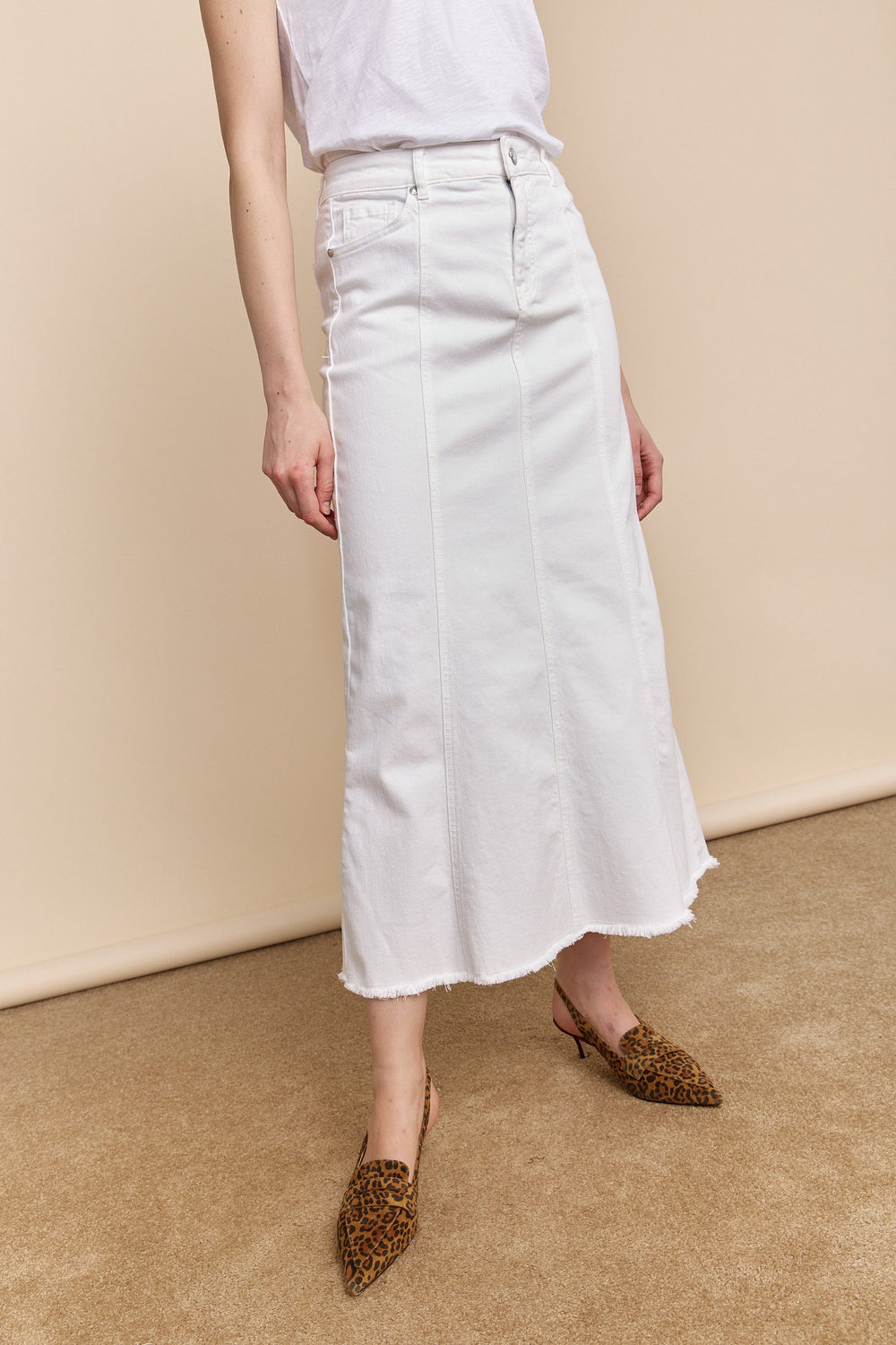 Long white denim skirt