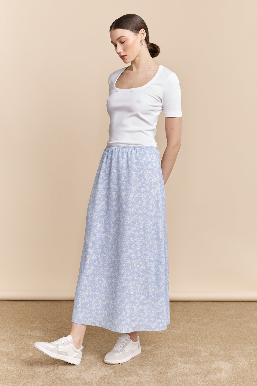 Floral printed skirt with elastic waist