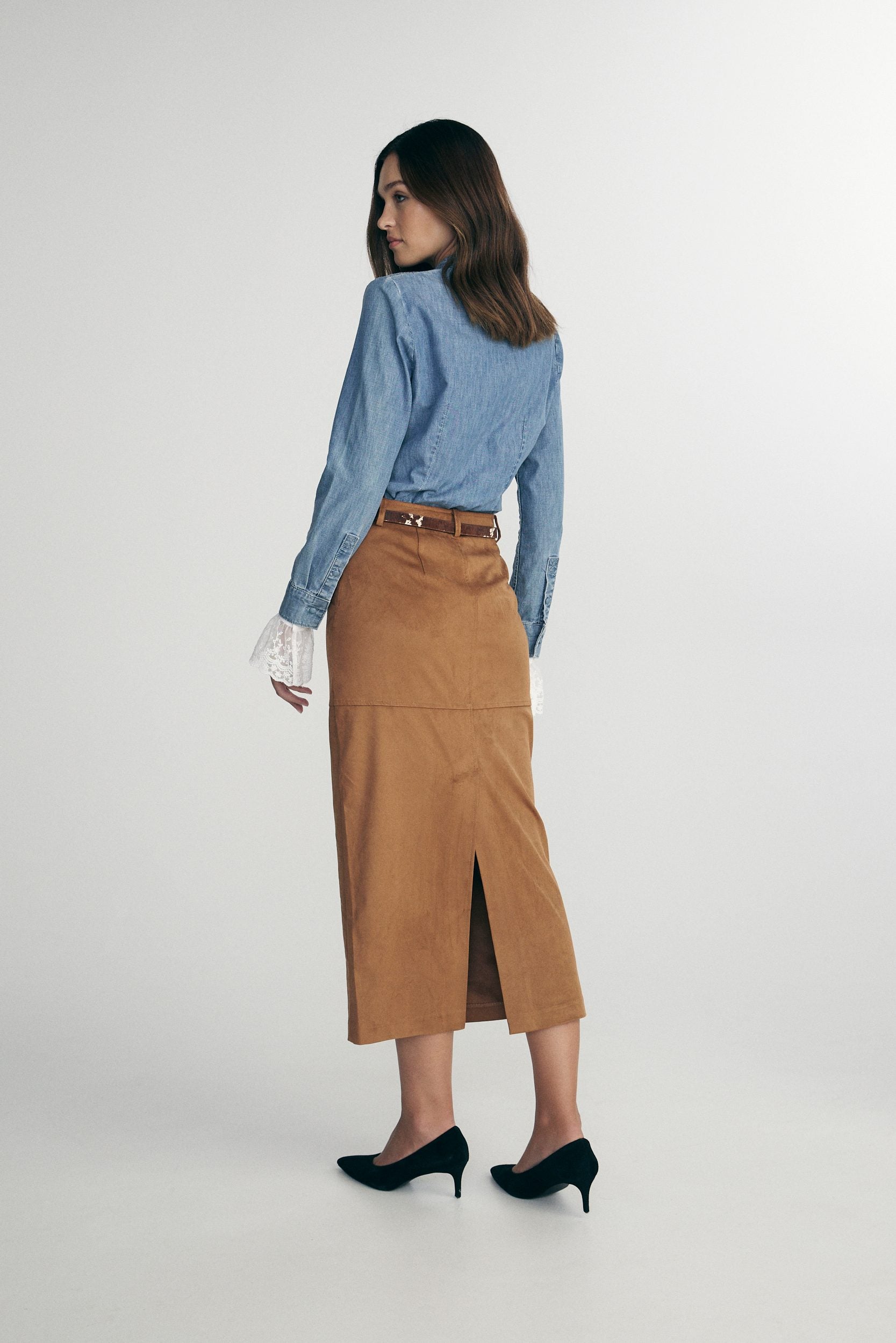 Long faux suede skirt
