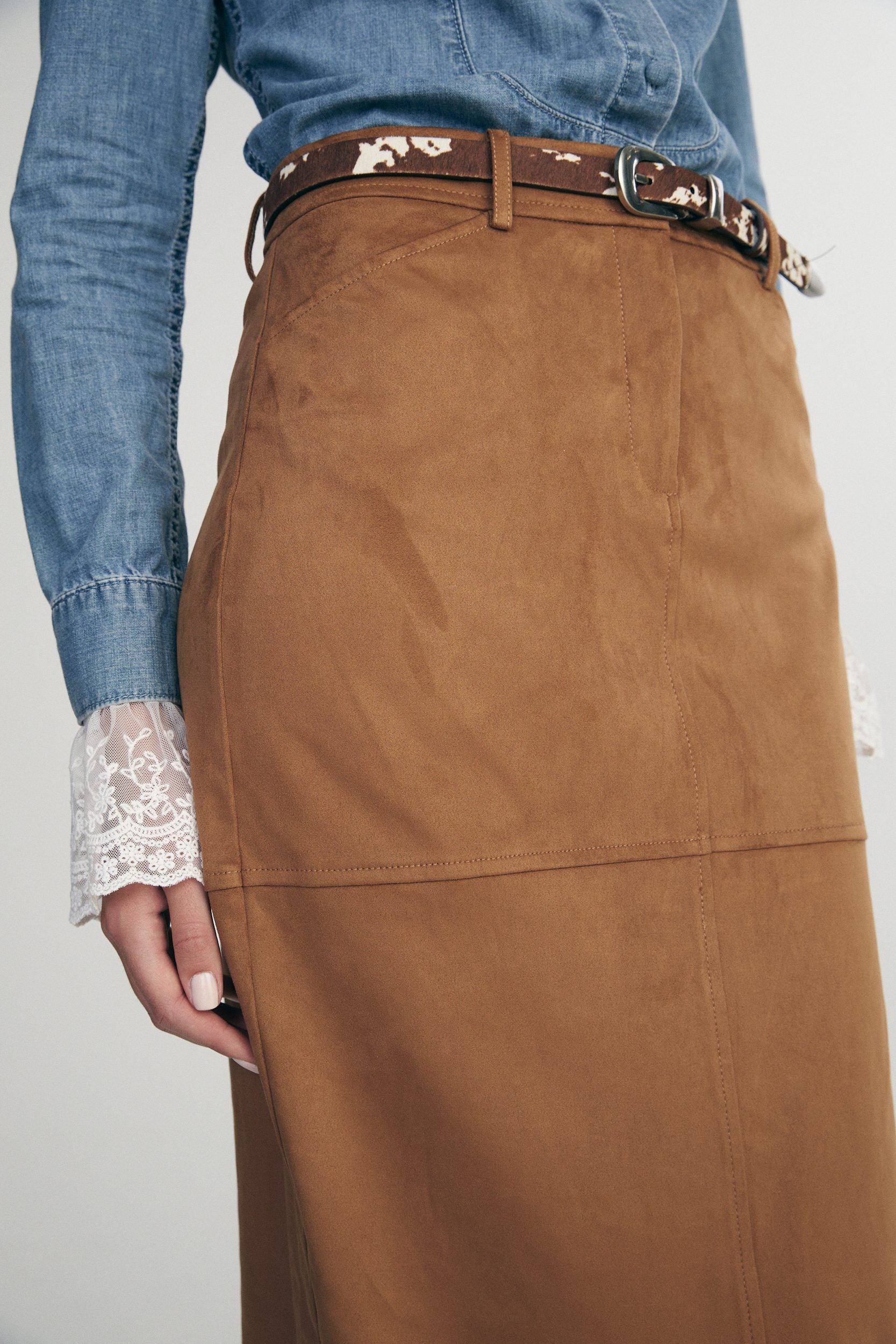 Long faux suede skirt