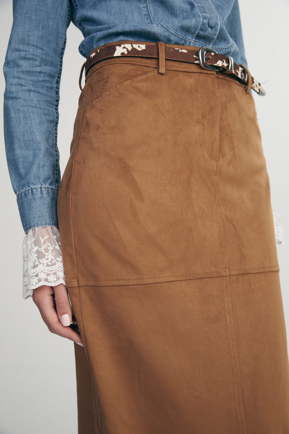 Long faux suede skirt