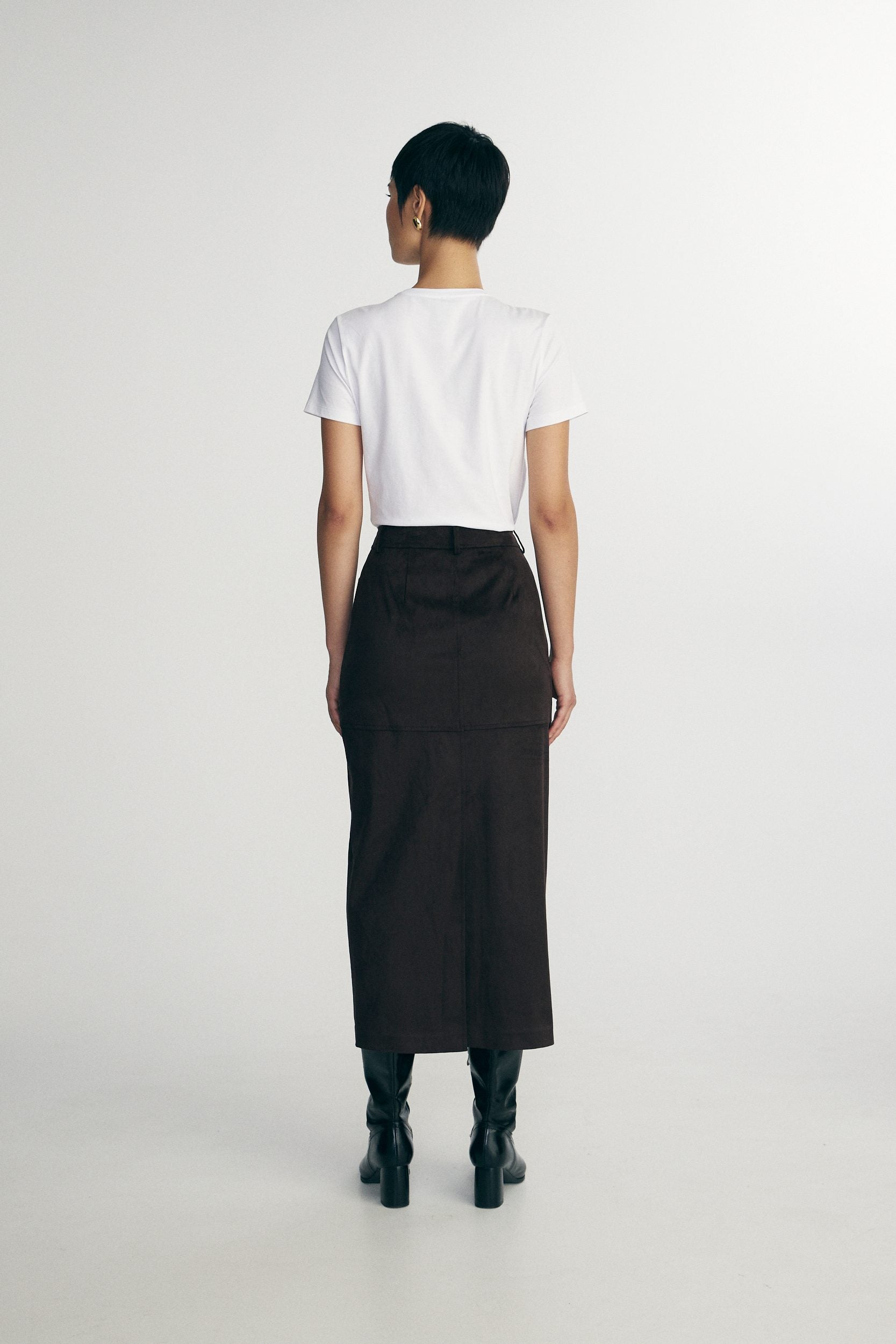 Long faux suede skirt