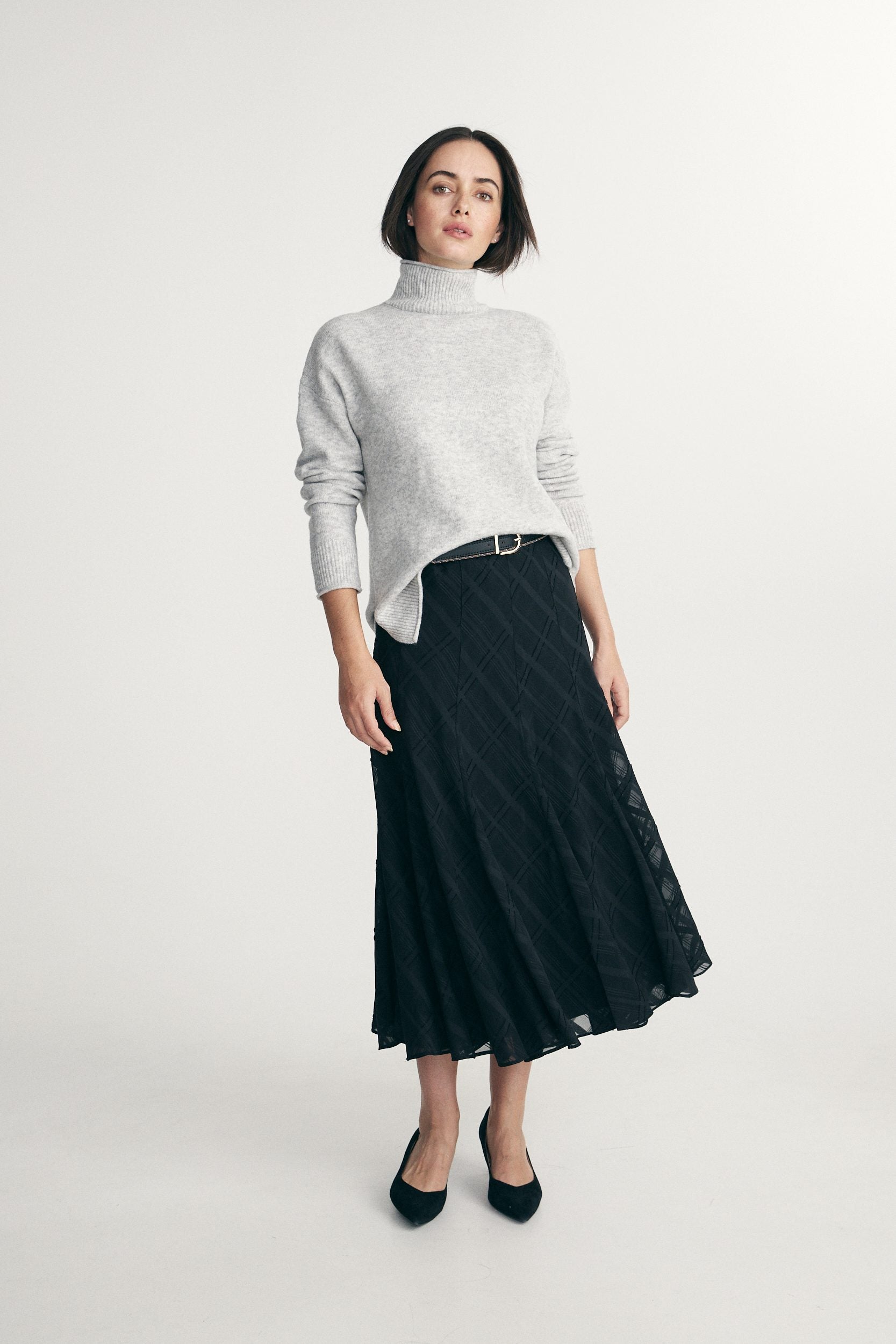 Textured check skirt