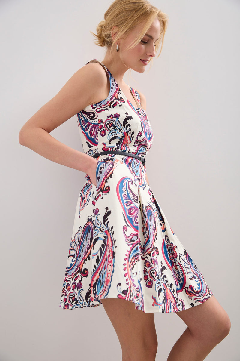 Paisley print dress with belt