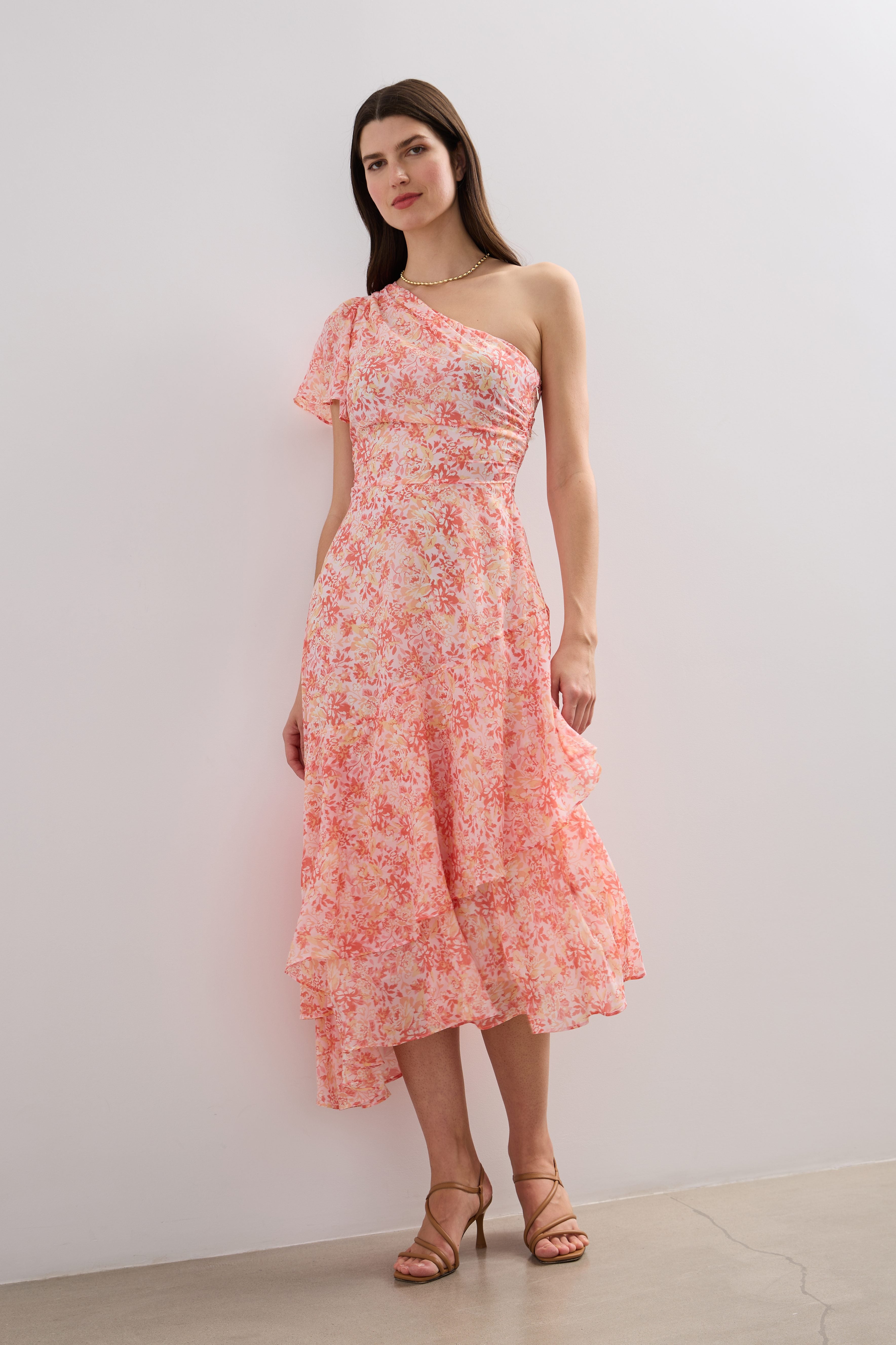 Floral printed asymmetric fluid dress