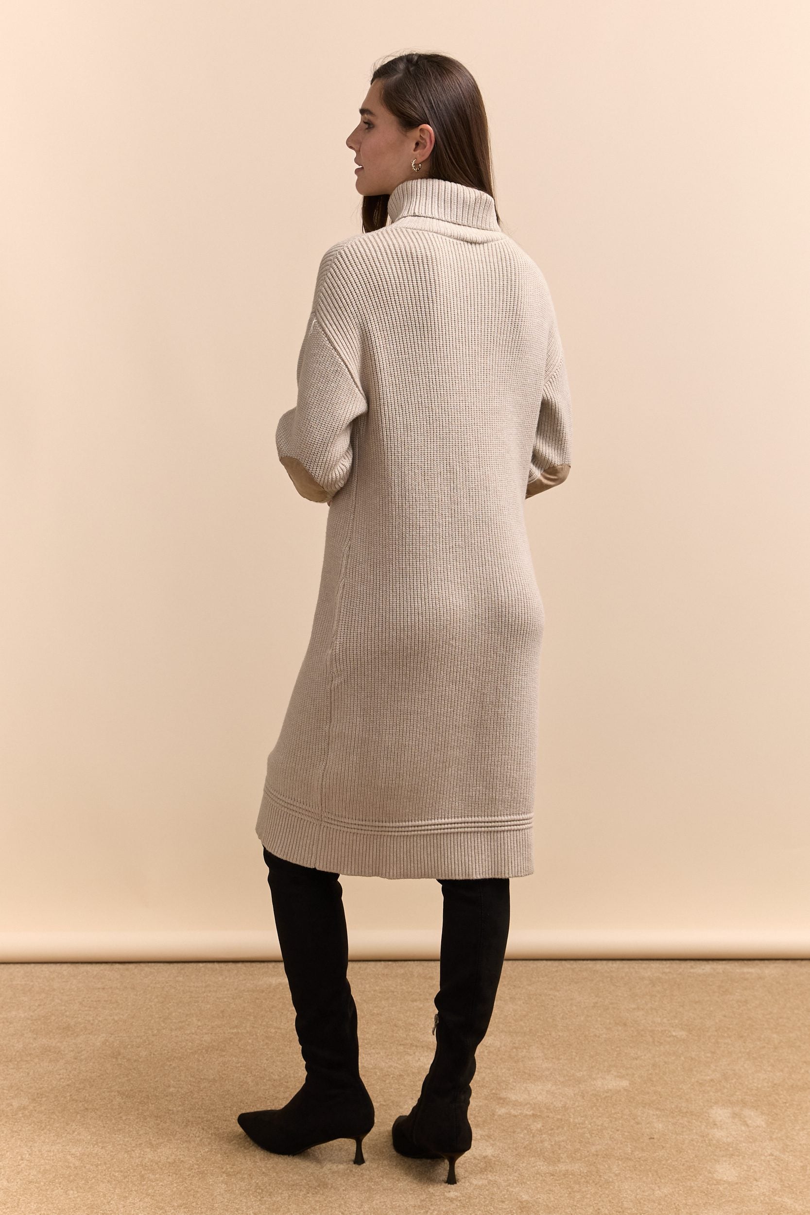 Rib knit dress with elbow patch