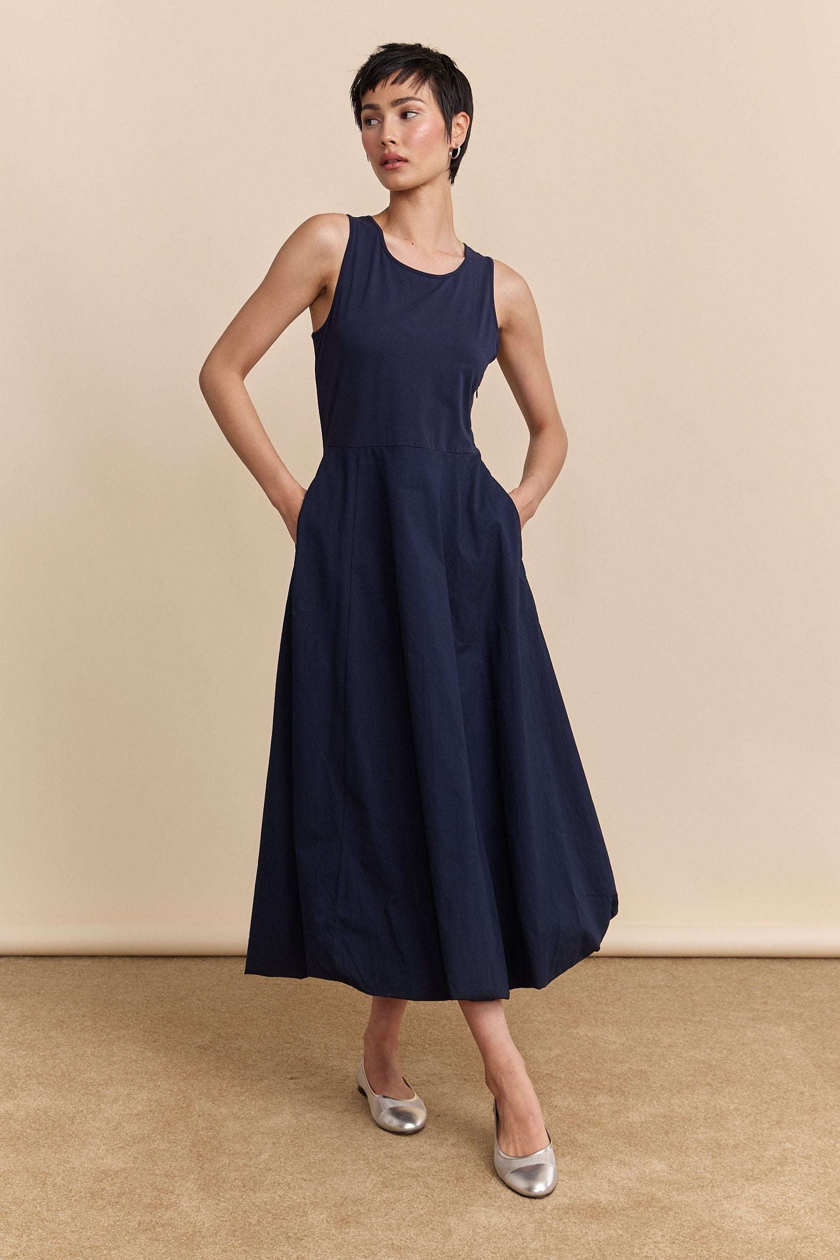Mixed-fabric balloon dress
