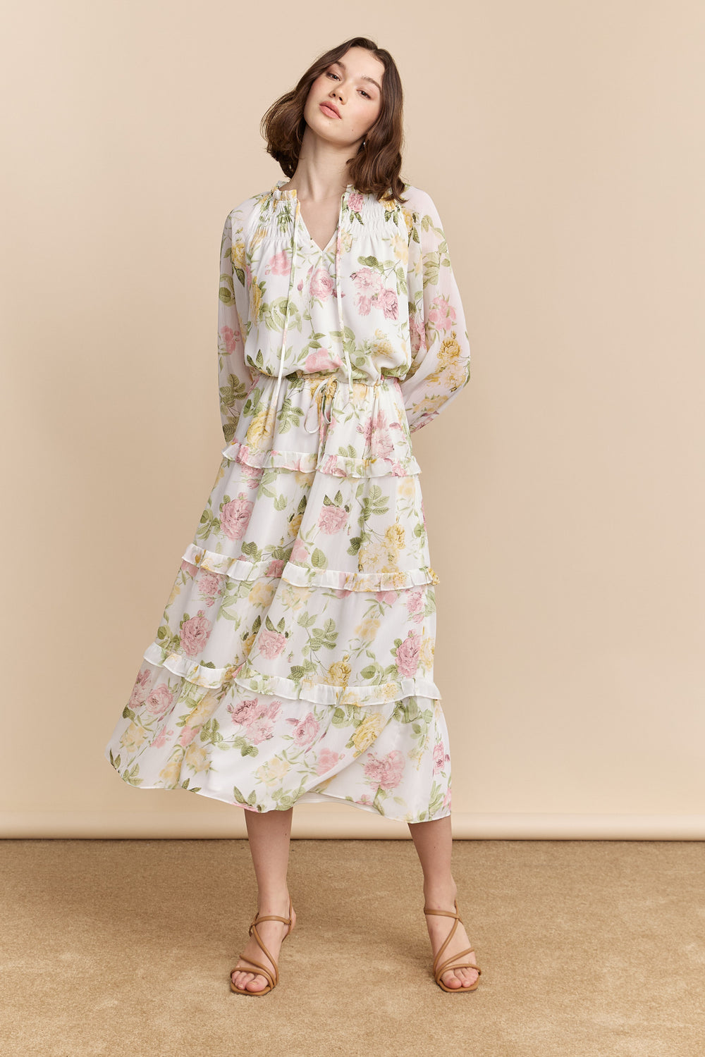 Floral floral printed dress with frills