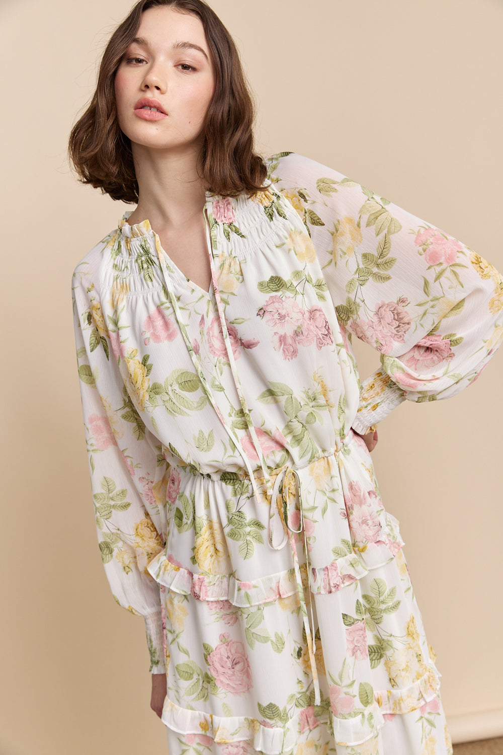 Floral floral printed dress with frills